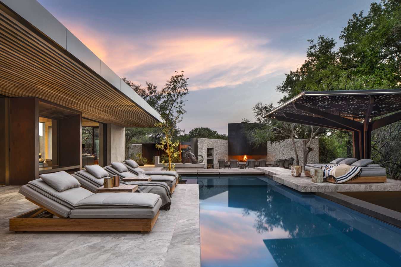 Swimming pool and loungers