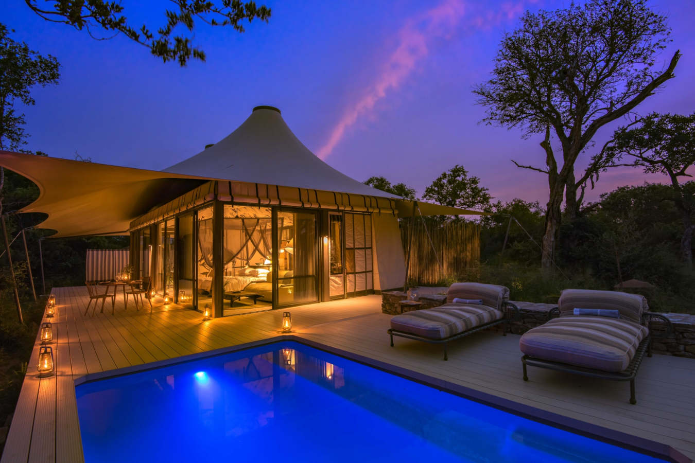 Tented room at night