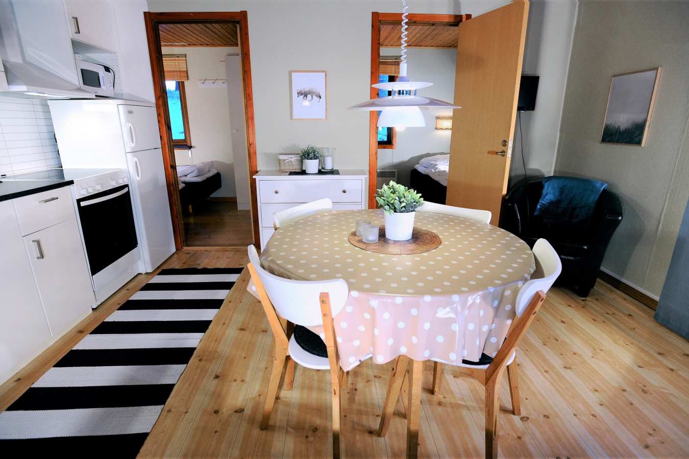 Cabin kitchen and dining area