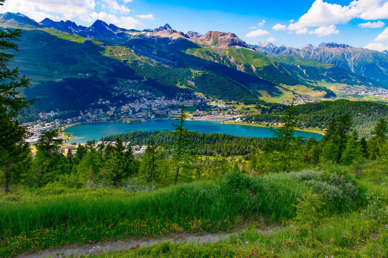 View of St Moritz from a hiking trail