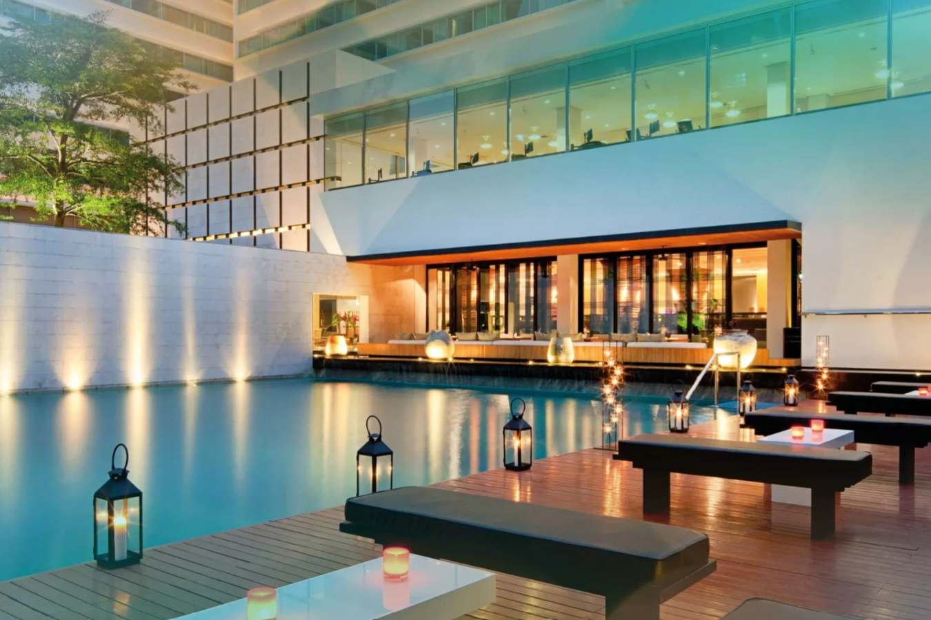 Night View of Swimming Pool