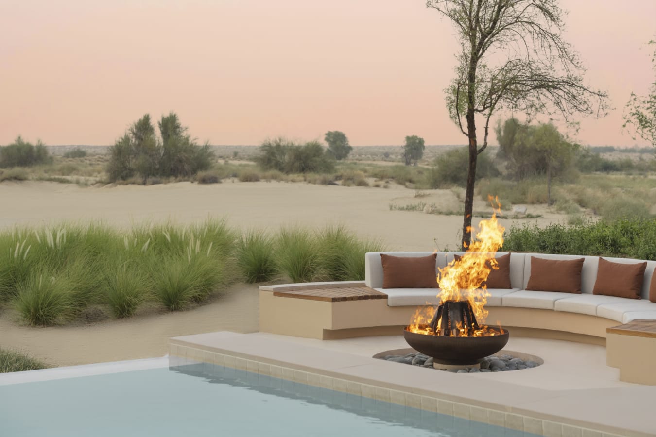 desert pool villa fire pit