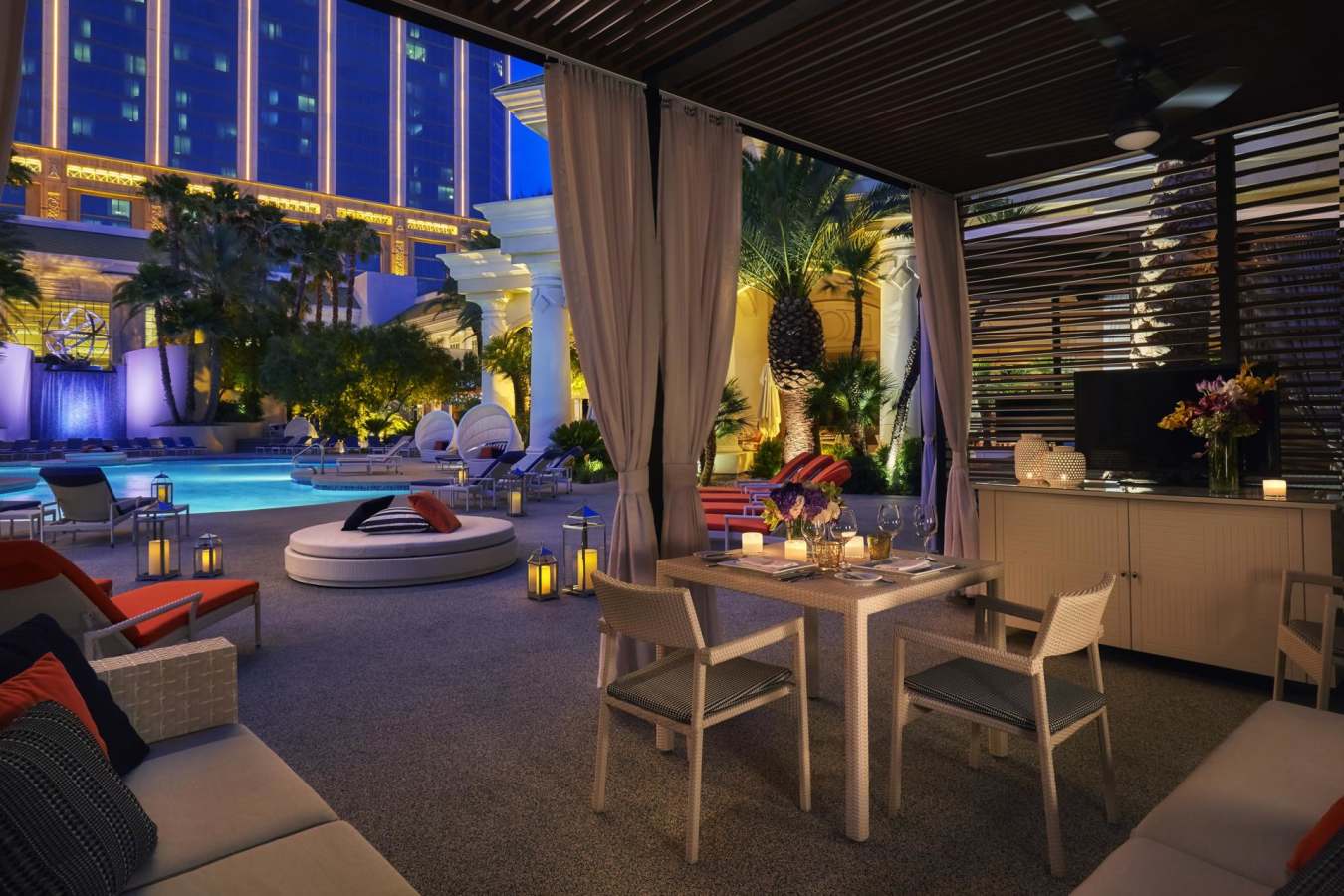 Pool area at night  - Four Seasons Las Vegas