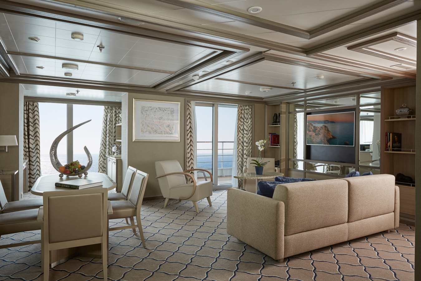Living area in suite on board the Silver Muse
