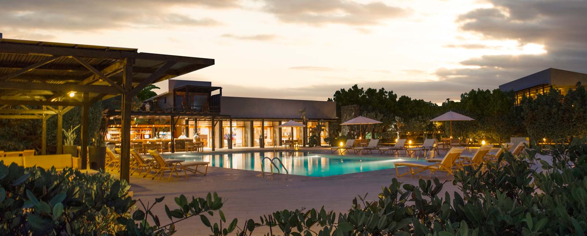 Pool area at night