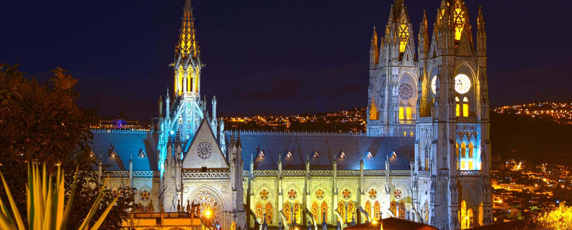 Quito Basilica at night 