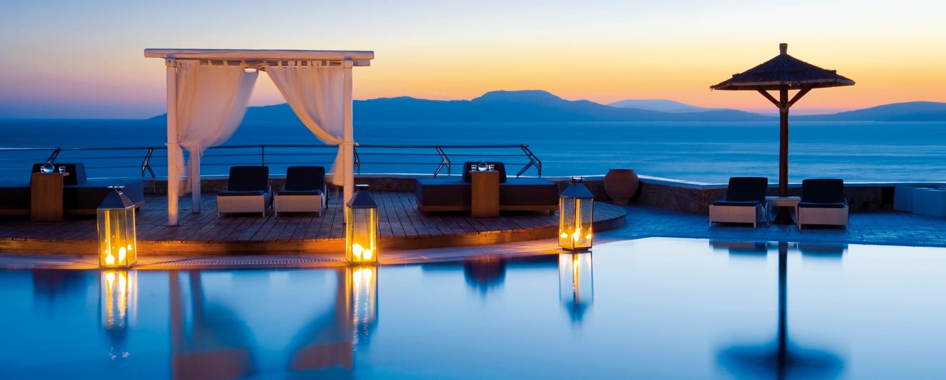 Pool area during sunset  