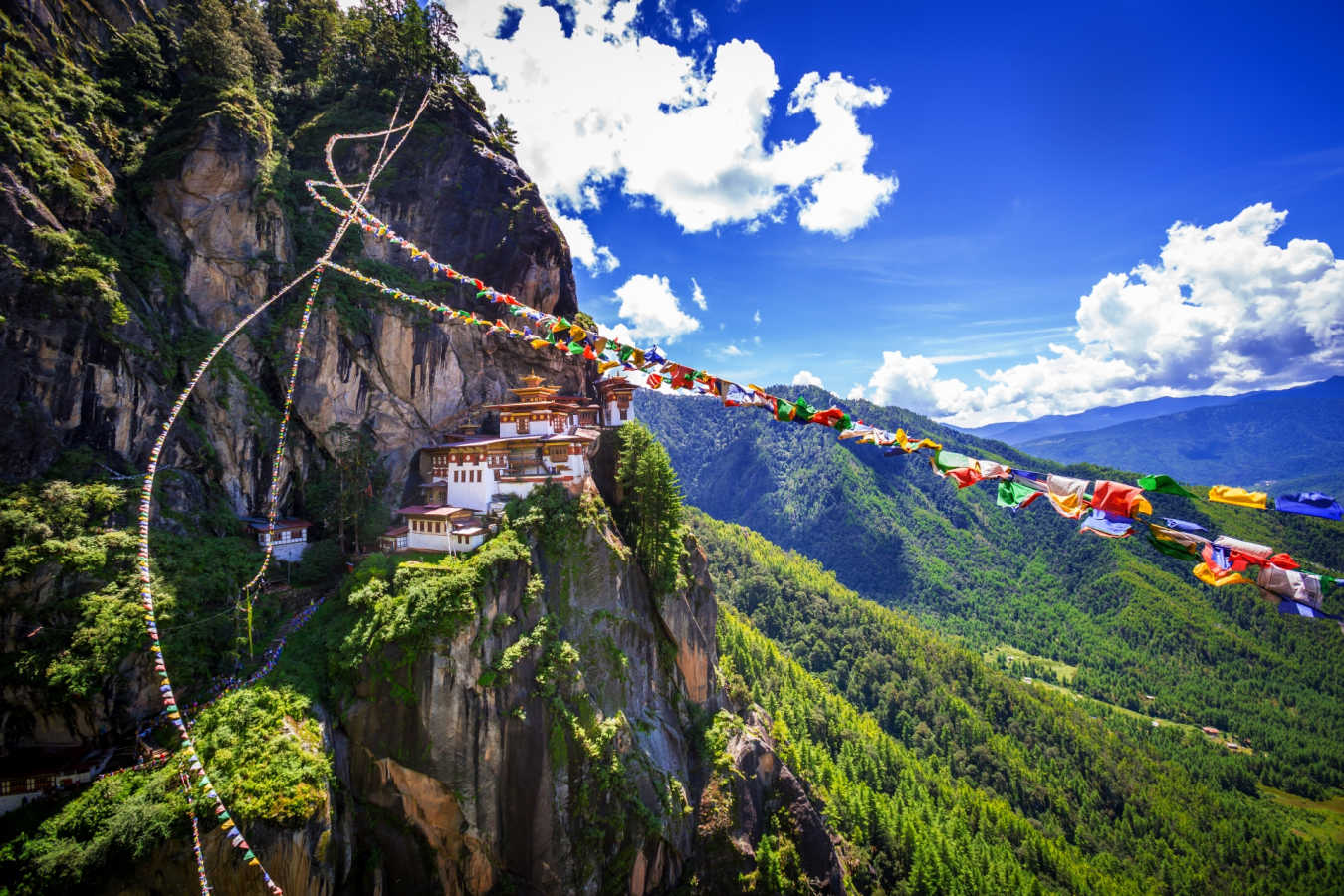 Tiger Nest Monastery wtih Prayer Flags 