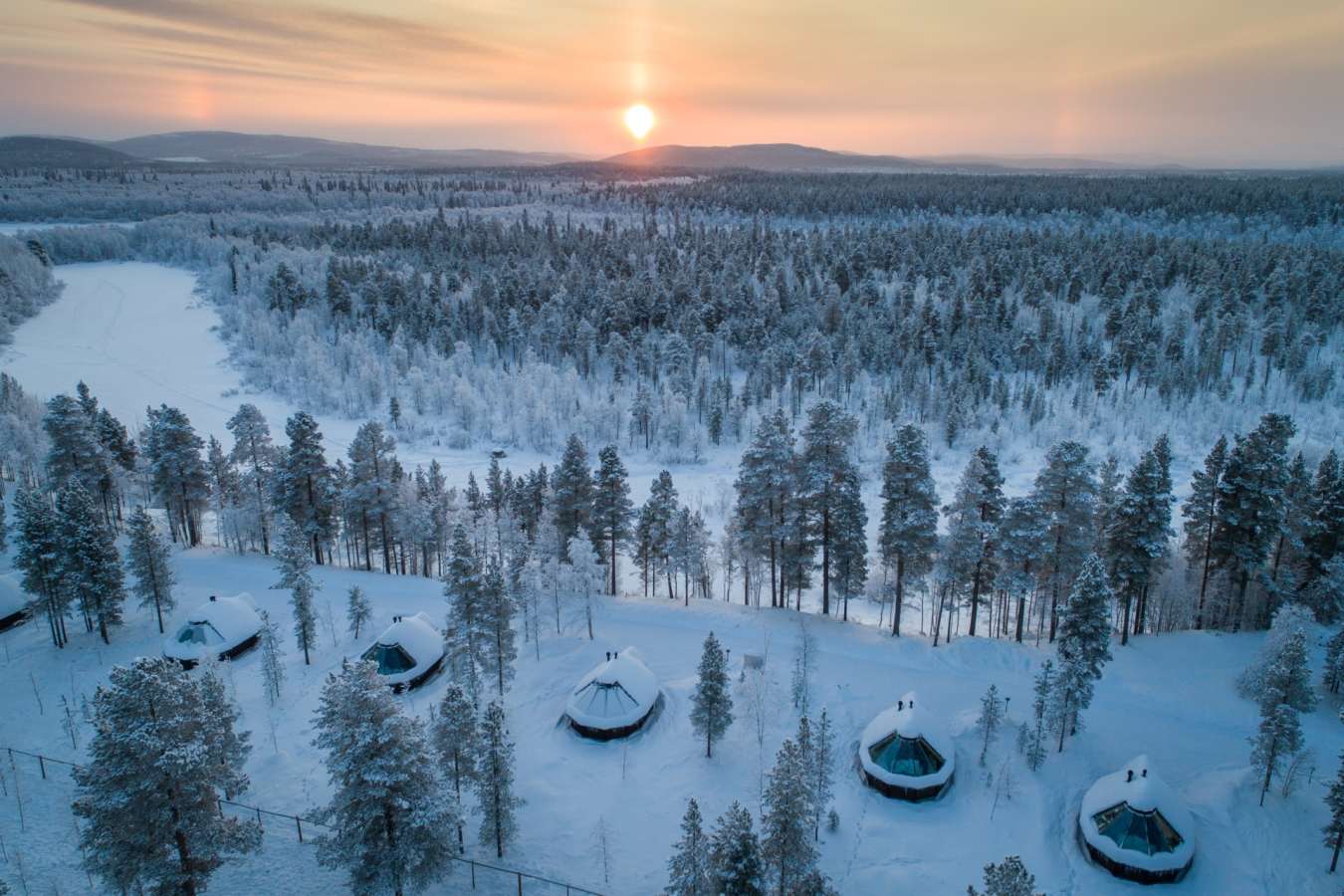 View from above with frozen river 
