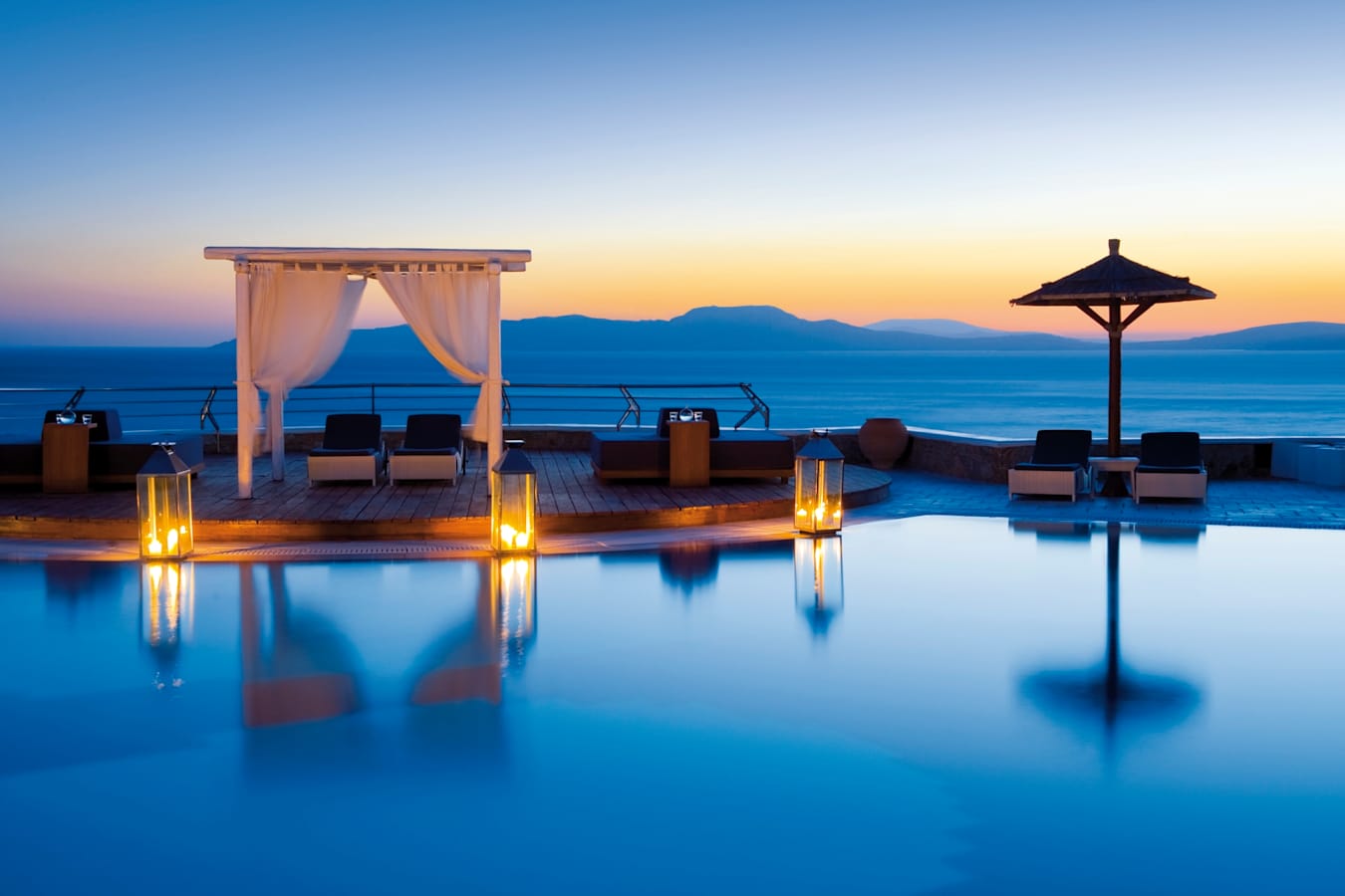 Pool area during sunset  