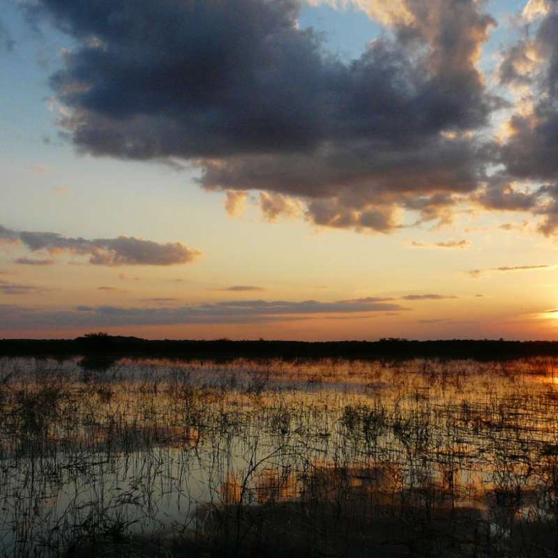 Sunset over the lagoon - Lamanai Outpost Lodge