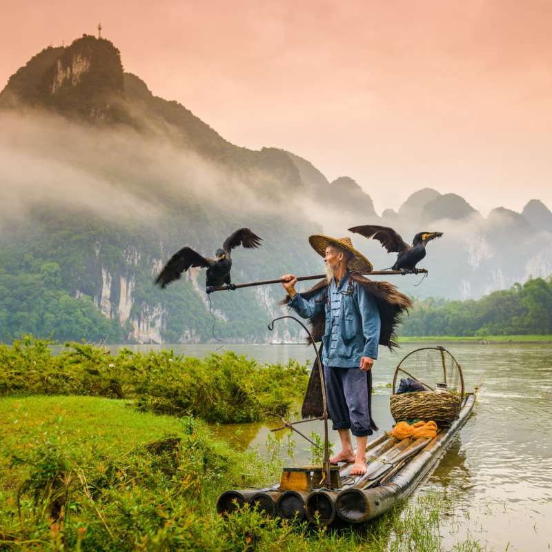 Cormorant Fisherman in Guilin  - A Honeymoon to China 