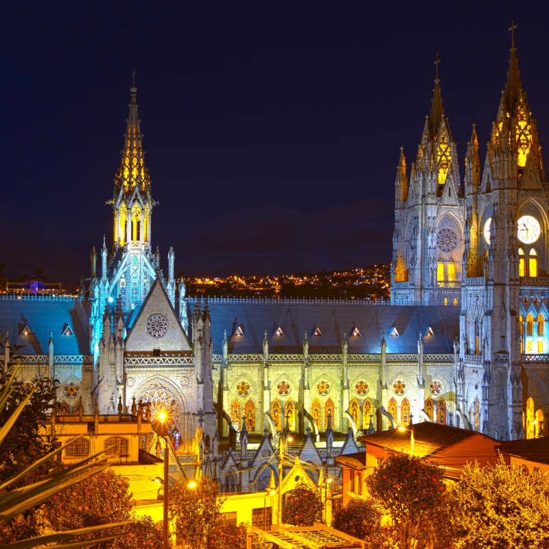 Quito Basilica at night 