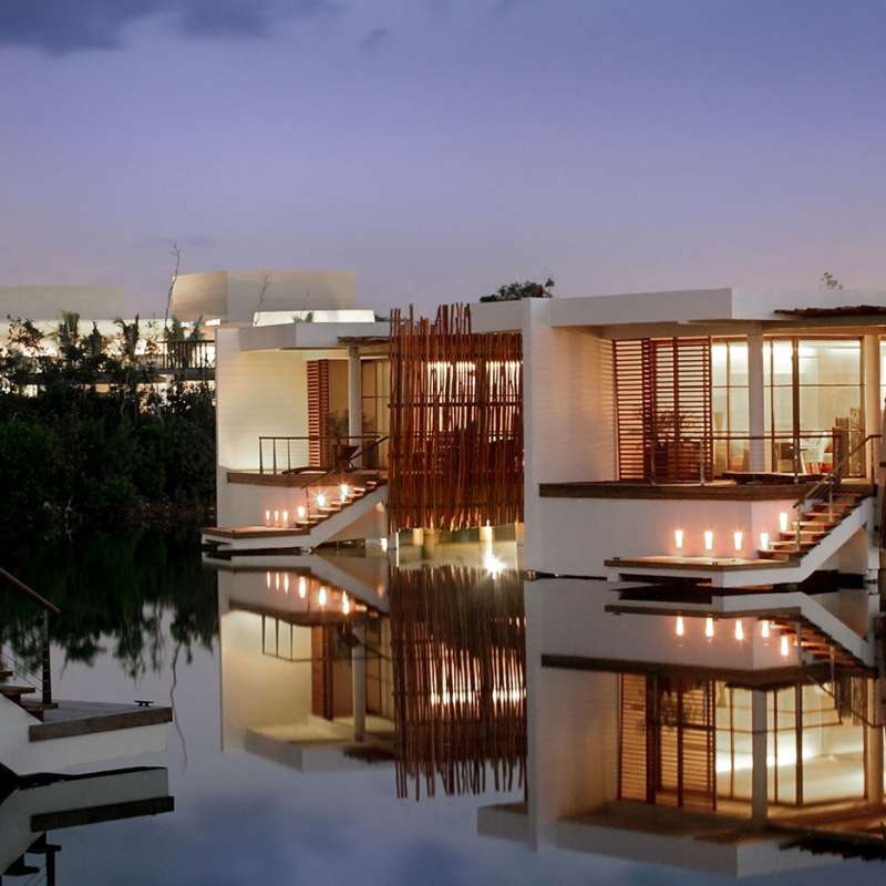 Lagoon Suites exterior at night 