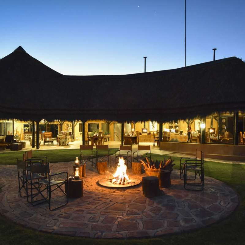 Camp exterior at night 