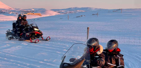 Aurora snowmobiling in the South of Iceland