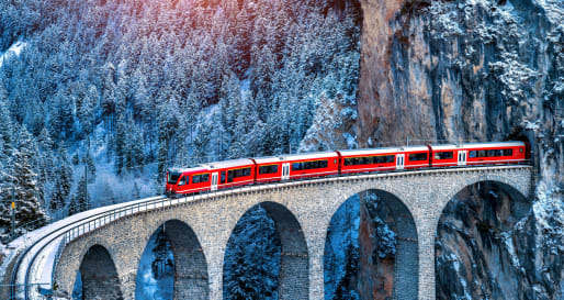 Glacier Express Train on Bridge  