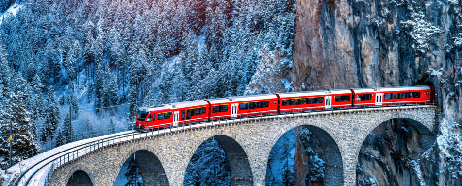 Glacier Express Train on Bridge  