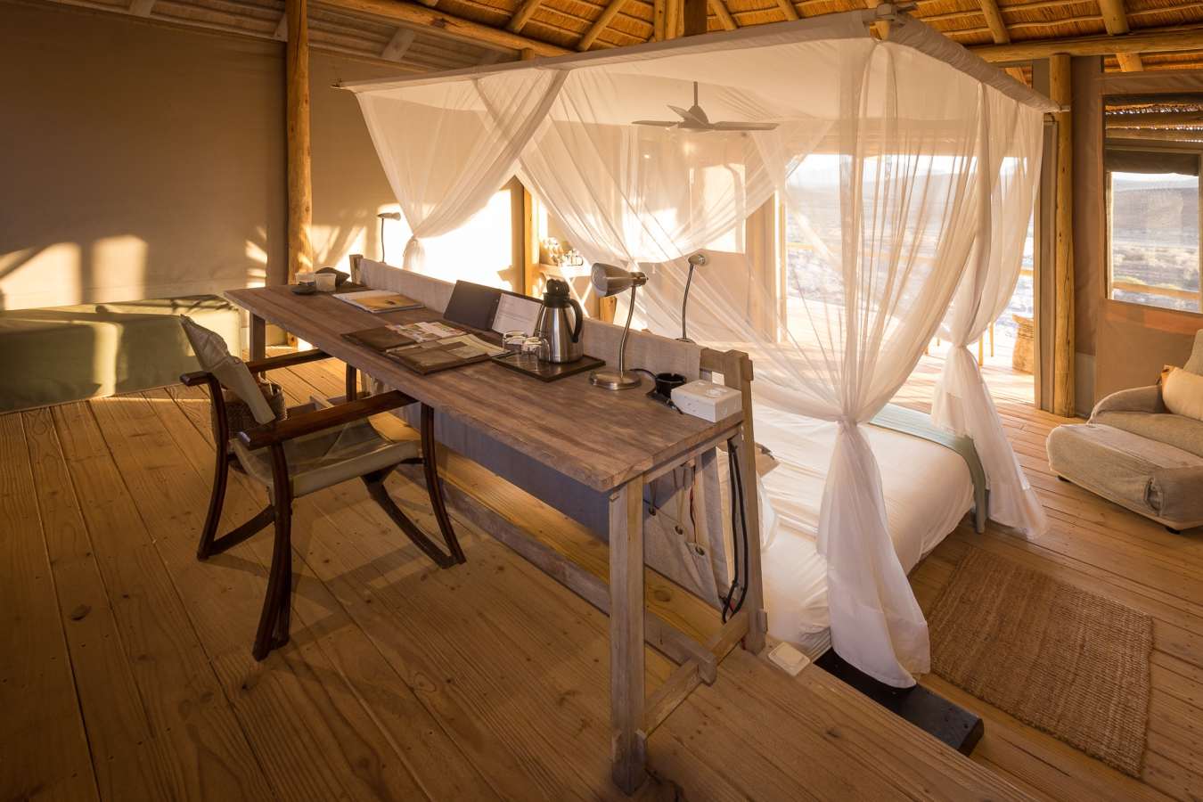 Writing desk at back of room 