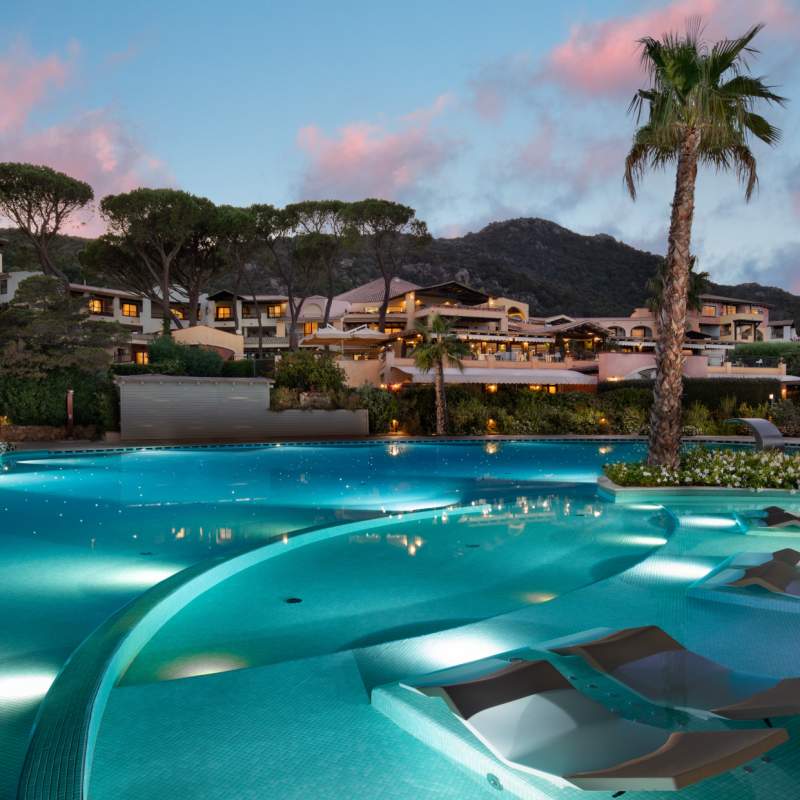 night time pool area  