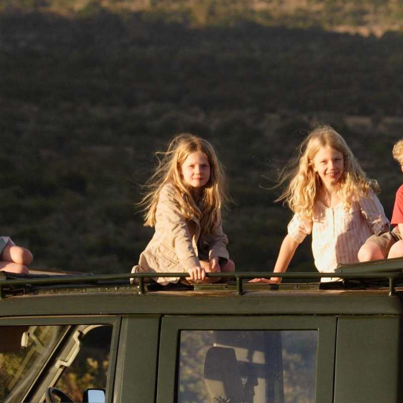 Kids on vehicle - Safari and beach for families in Kenya