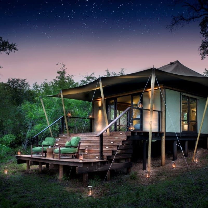 Tented room at dusk 