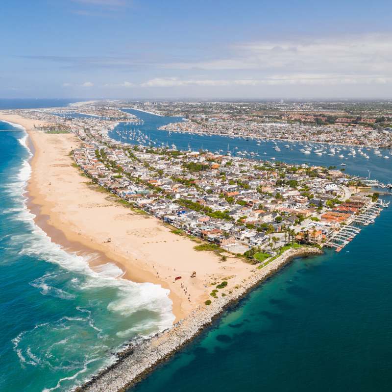 Newport Beach aerial view of harbour  
