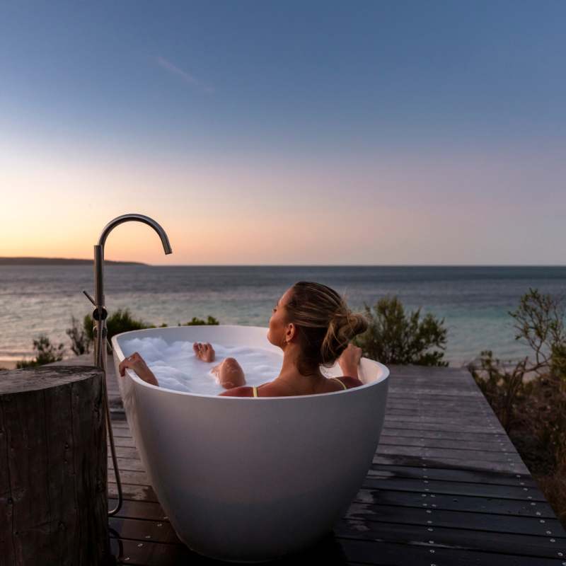 Sunset views in the outdoor bath