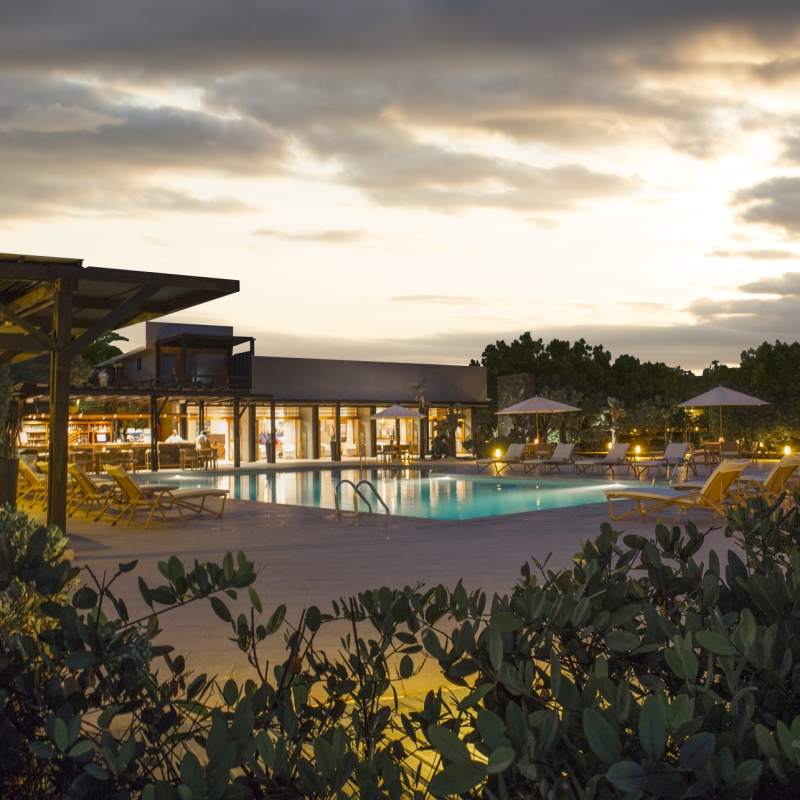 Pool area at night