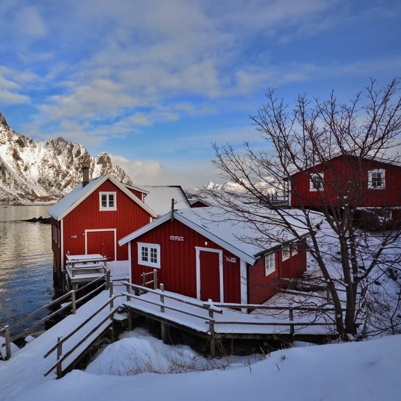 Rorbu cabins in the snow - Svinøya Rorbuer