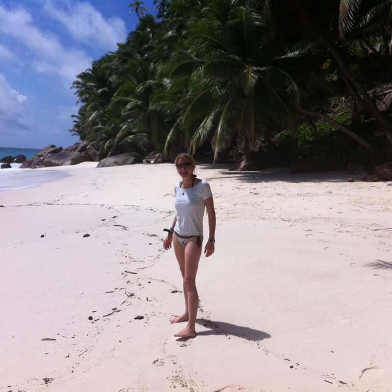 Juliet on the beach at Fregate Island - Seychelles